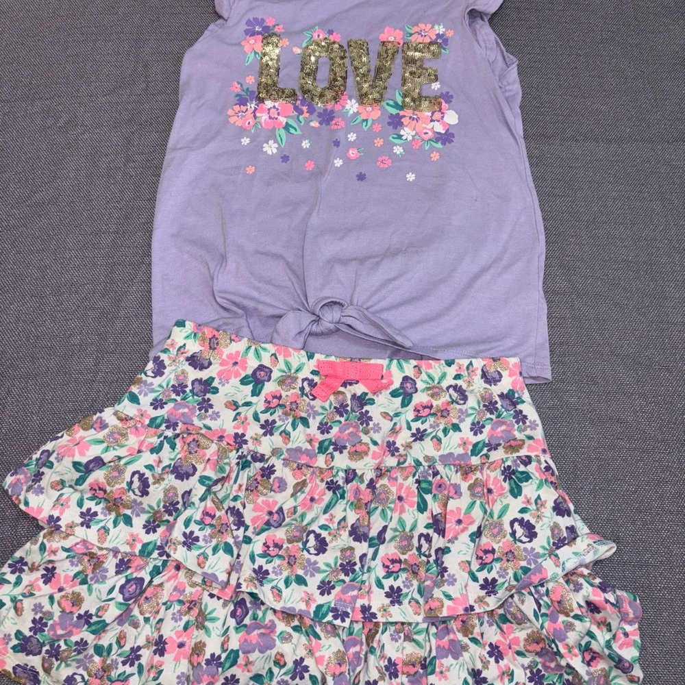Purple Love T-Shirt and Floral Skirt Set